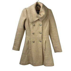 Vintage Guess Women's S Peacoat Cream Wool Blend Double Breasted Fit Flare Coat